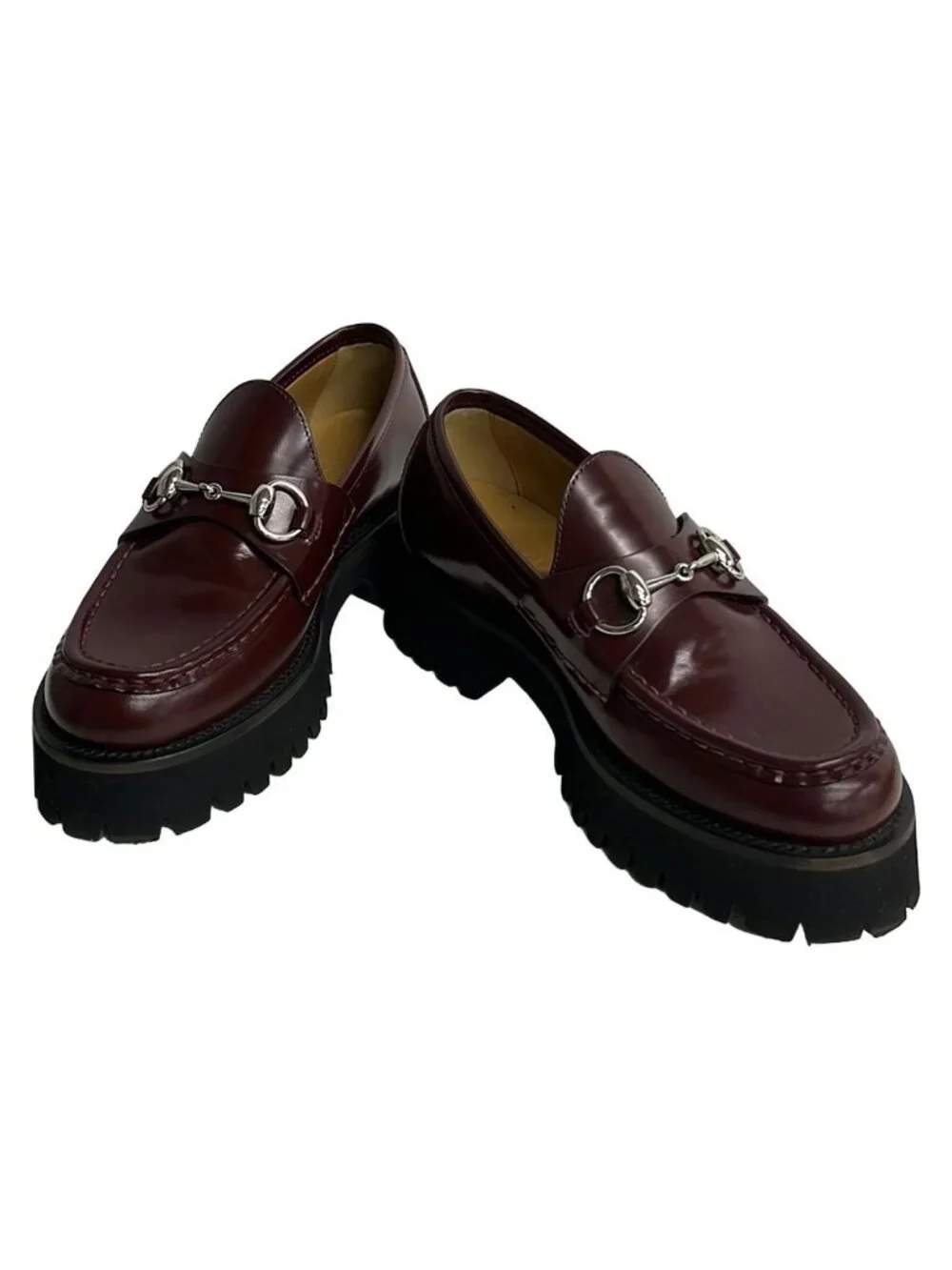 Gucci Loafers 36 Horsebit Gold Leather Bordeaux - Picture 2 of 10